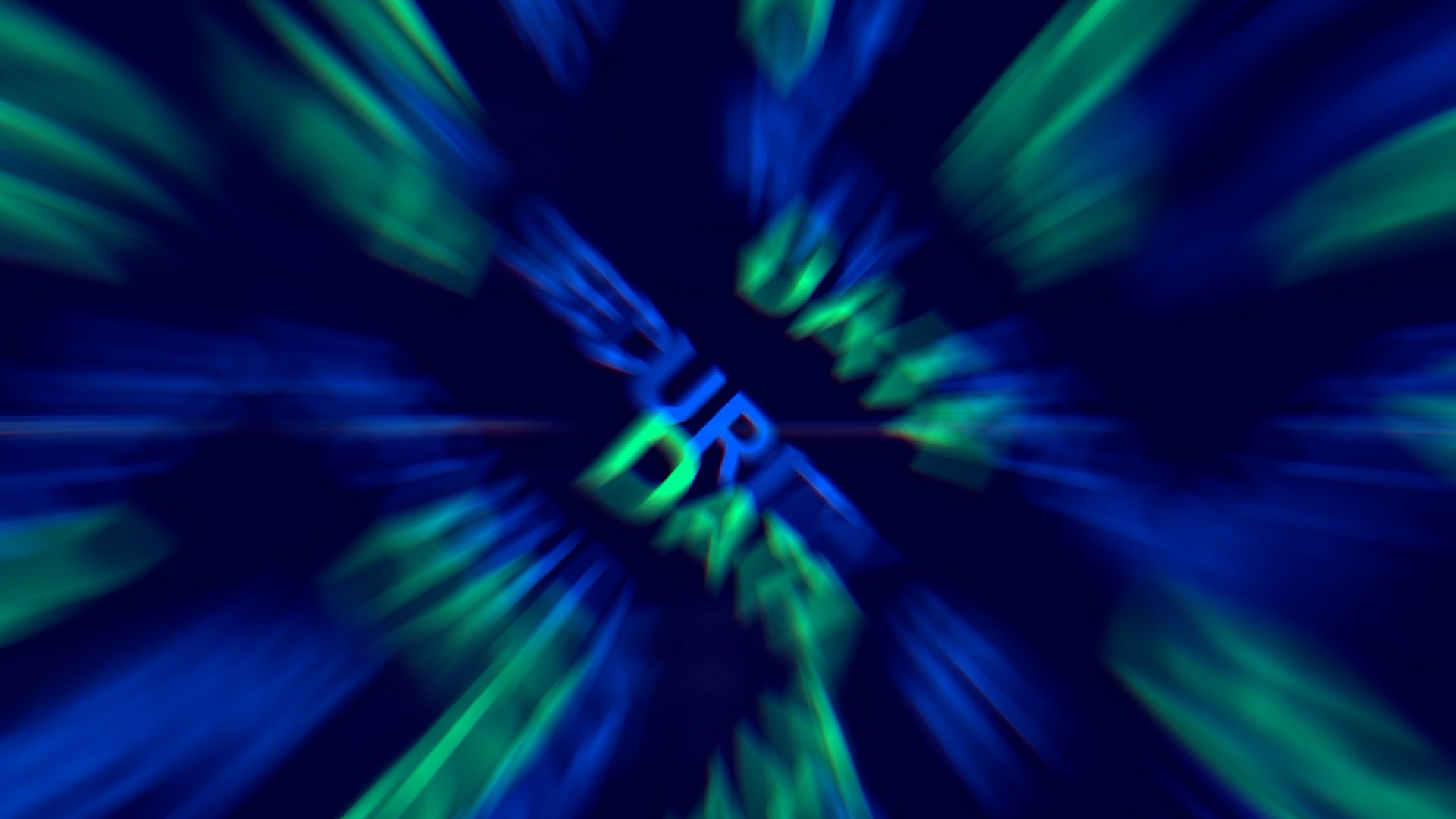 Abstract blue and green light burst — still from Symmatrics quantum-security brand animation
